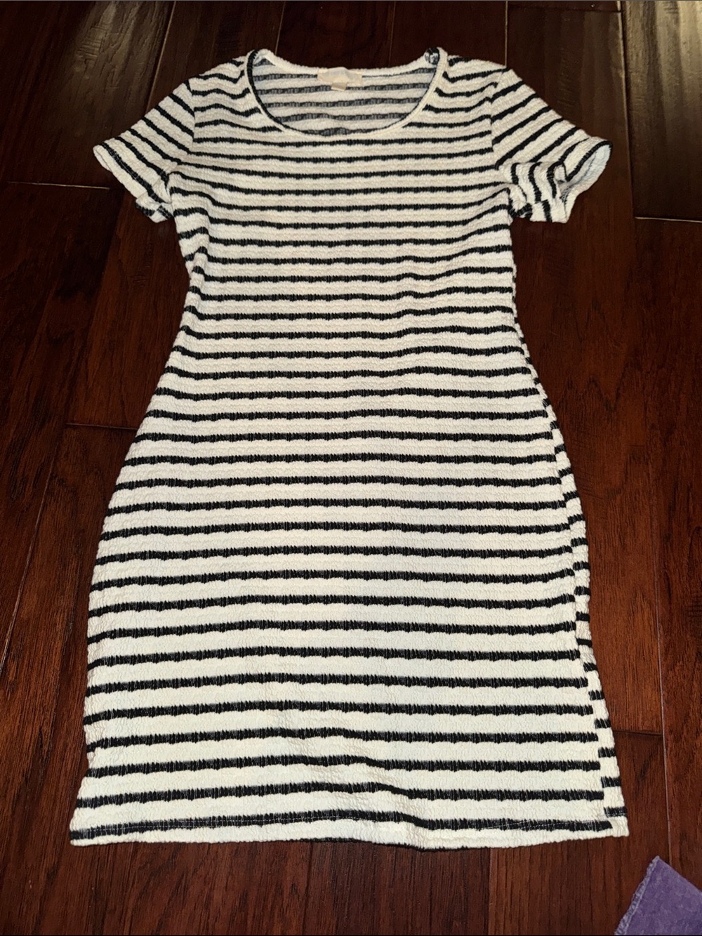 See You Monday Black and White Striped Knit Mini Dress